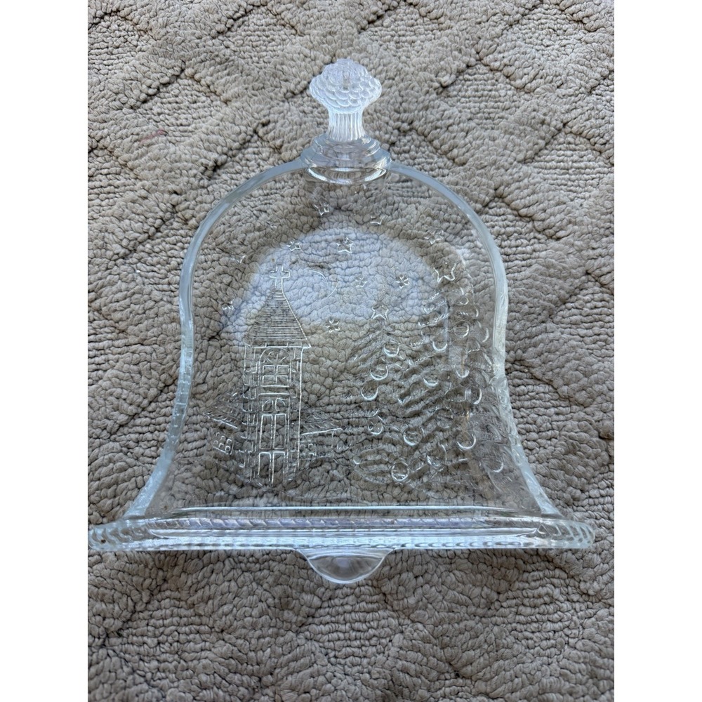 Celebrations Bell Of Christmas Frosted Crystal Plate Dish Bowl